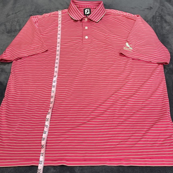 Footjoy Mens Polo Golf Shirt Size XL Pink Green Stripes Club Logo Performance - Picture 4 of 7